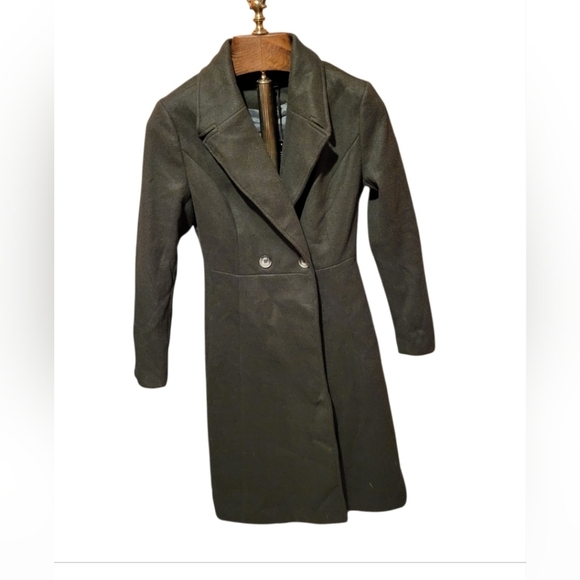Curlbiuty Women's Pea Coat Double Breasted A Line Trench Coat Green Size Small - Picture 3 of 8